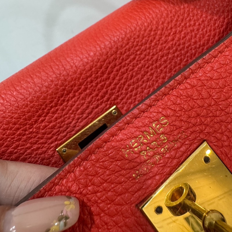 愛馬仕 Hermes Kelly 火焰紅 金扣 內縫 35 凱莉包 手提包 肩背包 斜背包 附絲巾-7
