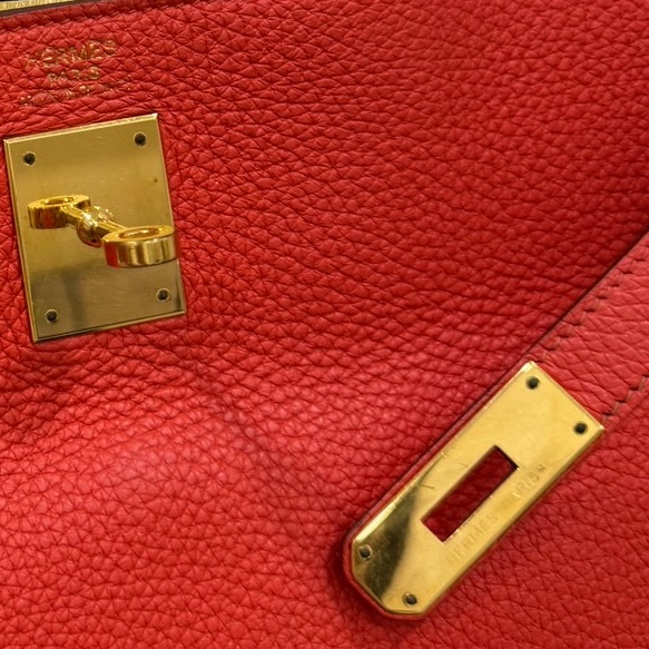 愛馬仕 Hermes Kelly 火焰紅 金扣 內縫 35 凱莉包 手提包 肩背包 斜背包 附絲巾-29