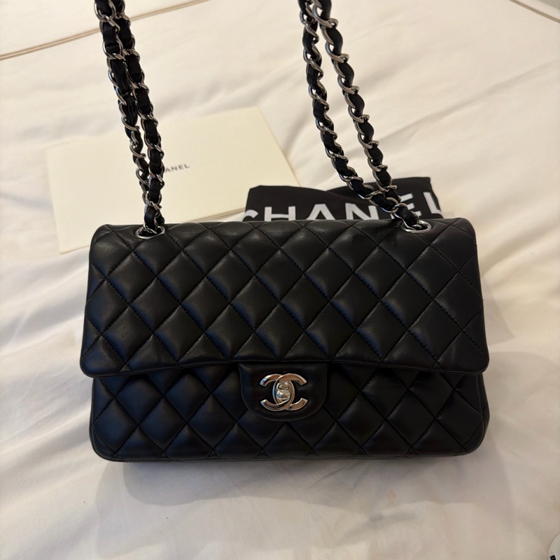 chanel cf 25黑色銀扣經典包-0