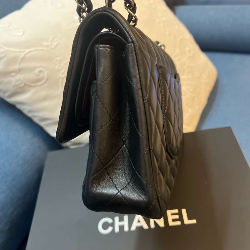 Chanel cf coco 25黑銀羊皮經典包-3