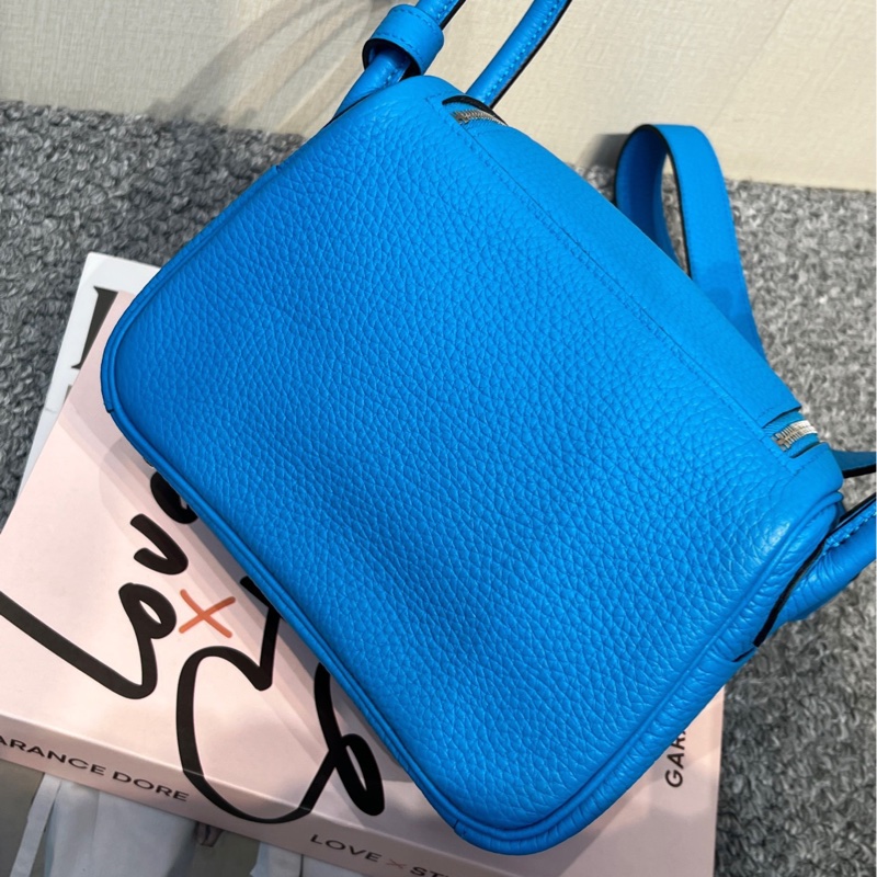 🌈Hermes💙Mini Lindy一代💙0F佛羅里達藍銀扣💙全新閒置未使用🌟全套有單🌟TC皮🌟-9