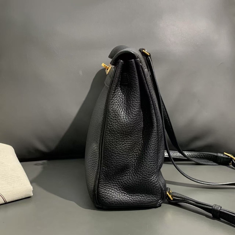 hermes愛馬仕kelly ado 黑金雙肩包 tc 皮 c 刻 背包-3