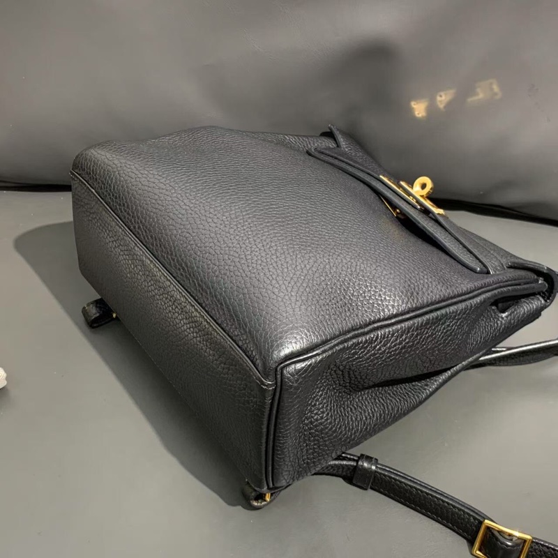 hermes愛馬仕kelly ado 黑金雙肩包 tc 皮 c 刻 背包-8