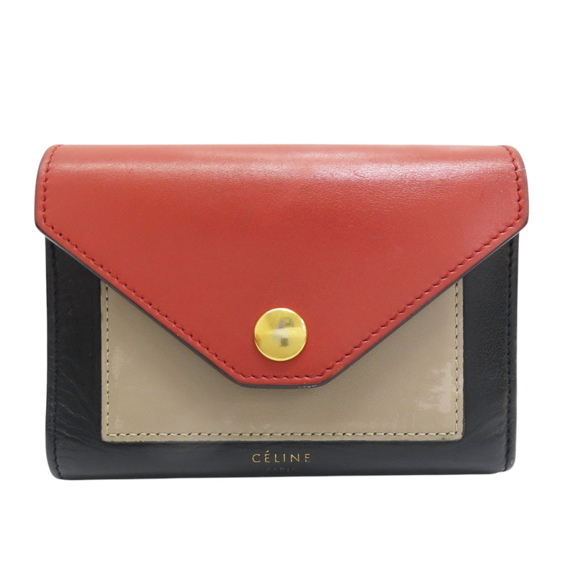 紅/黑/卡其色 牛皮 Mini Bifold 扣式短夾 10378-0