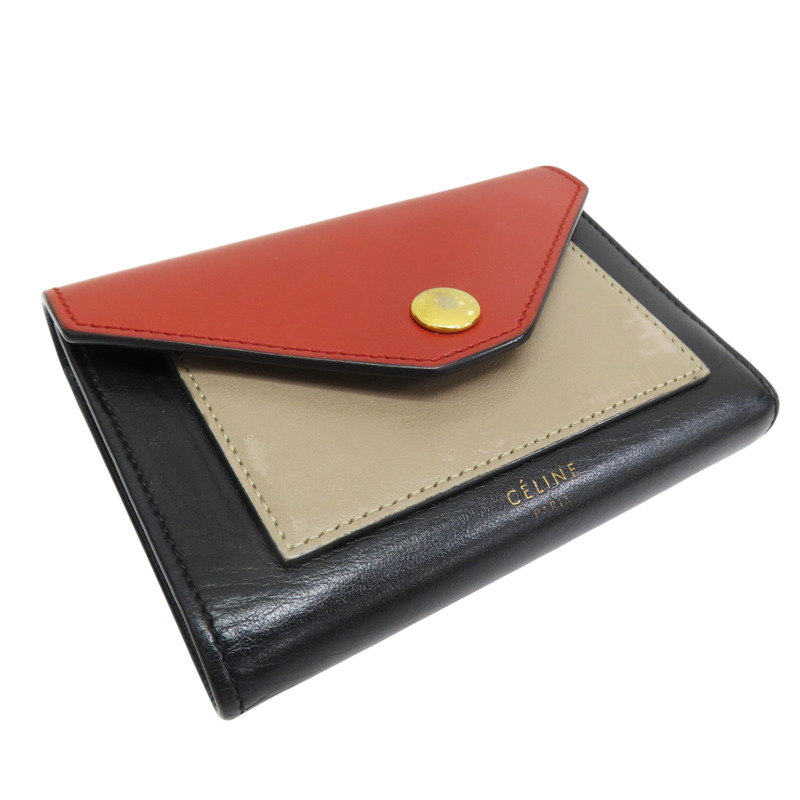 紅/黑/卡其色 牛皮 Mini Bifold 扣式短夾 10378-2