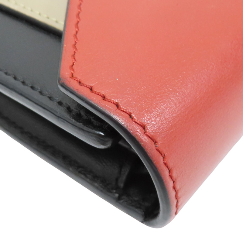紅/黑/卡其色 牛皮 Mini Bifold 扣式短夾 10378-10