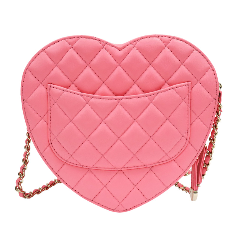 粉色 羊皮 愛心包 鍊帶 肩背包 金扣【CHANEL 香奈兒】-1