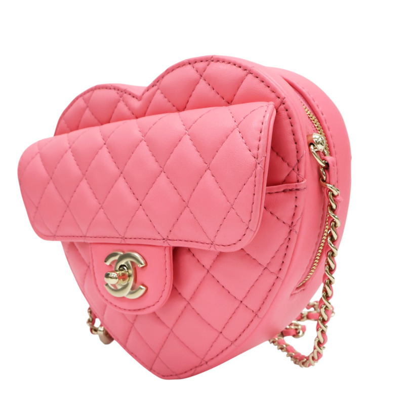 粉色 羊皮 愛心包 鍊帶 肩背包 金扣【CHANEL 香奈兒】-2