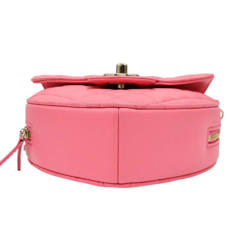 粉色 羊皮 愛心包 鍊帶 肩背包 金扣【CHANEL 香奈兒】-3