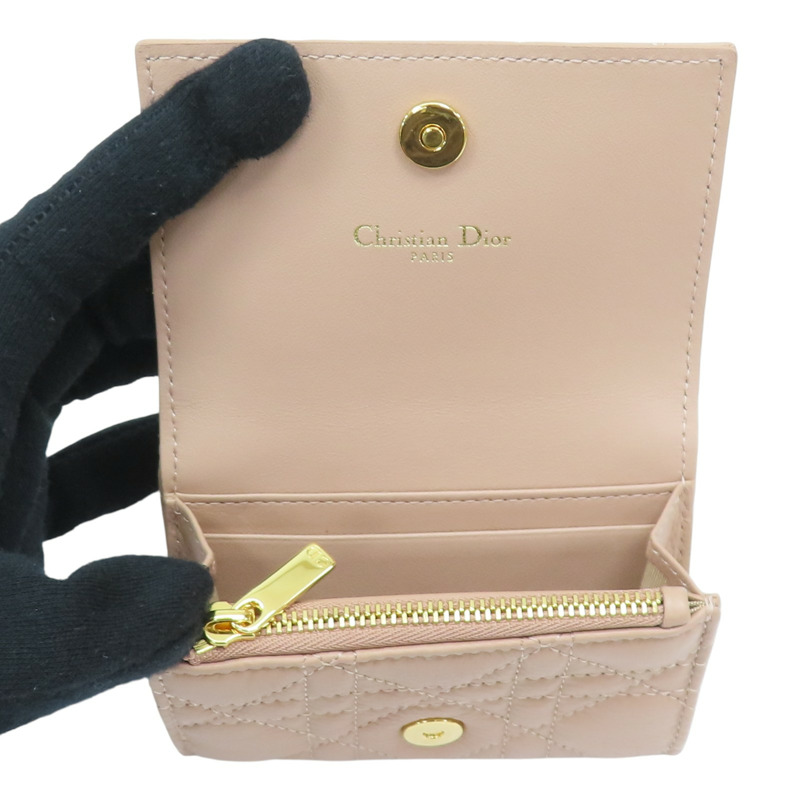粉紅色 羊皮 Card Case 金扣 兩折短夾【Dior 迪奧】-4