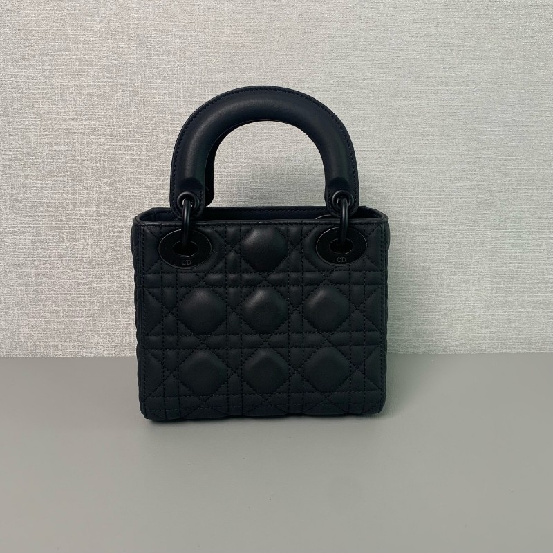 Dior迪奧 Lady戴妃三格 黑色啞光經典菱格紋 手提包肩背包-1
