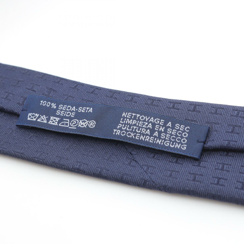 HERMES H 圖案領帶絲質絲綢海軍藍二手男式-4