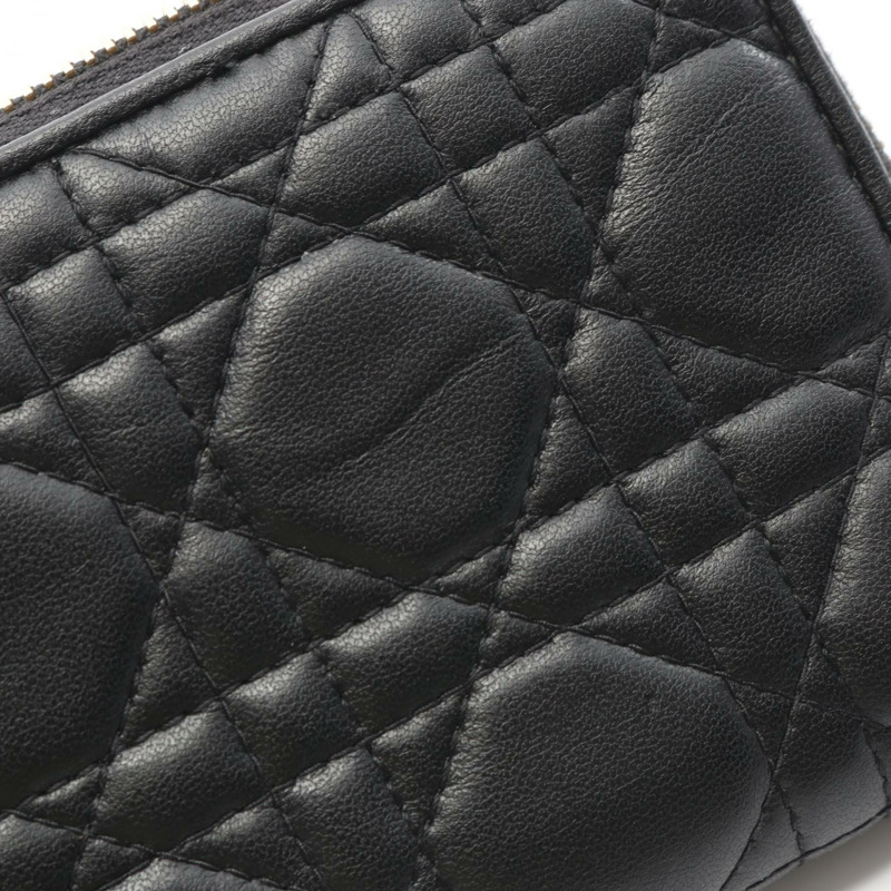 Christian Dior Lady Dior Cannage Around 長版皮夾 皮革 黑色 二手 女士-7