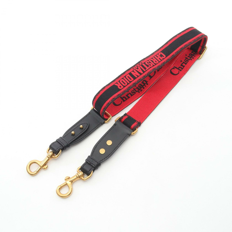 Christian Dior 刺繡肩帶帆布皮革黑色紅色新女士-1