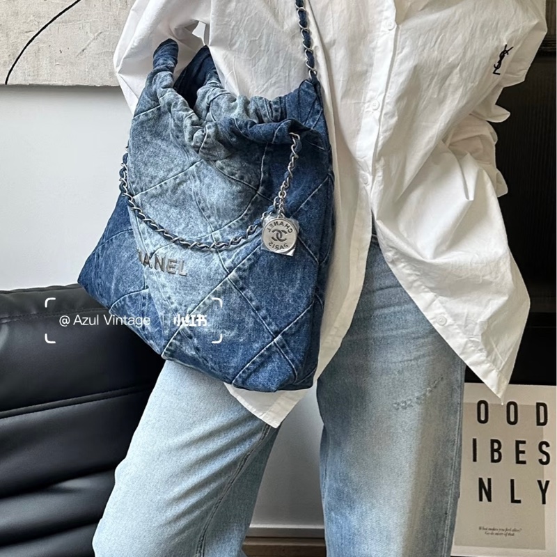 CHANEL 香奈兒牛仔22bag 23P晶片漸變牛仔小號 35*37*7 高級 萬年時尚百搭單品-0