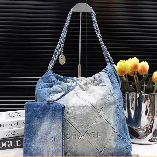CHANEL 香奈兒牛仔22bag 23P晶片漸變牛仔小號 35*37*7 高級 萬年時尚百搭單品-1
