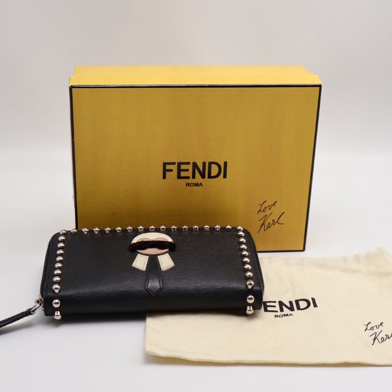 FENDI 老佛爺鉚釘拉鍊長夾-6
