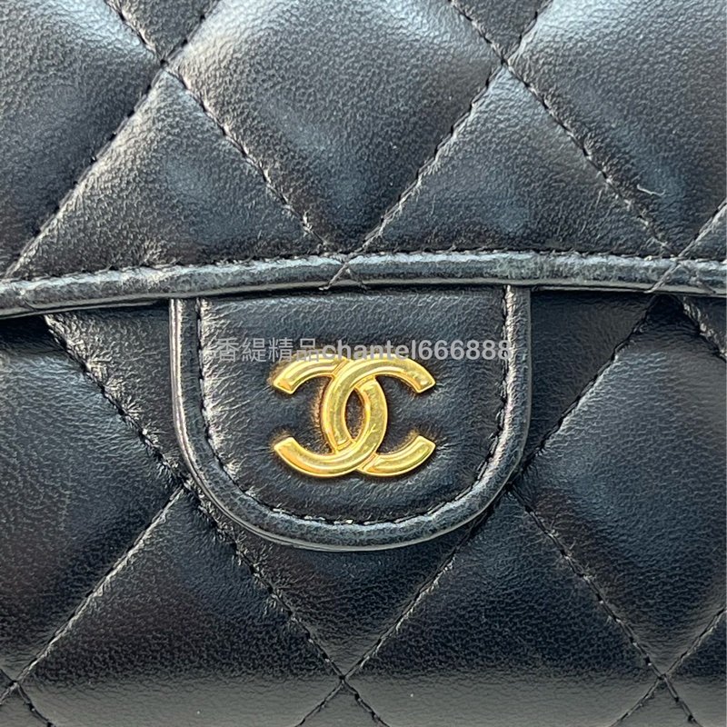 💗香緹國際精品💗 Chanel CF羊皮長夾 黑金 保卡款-4