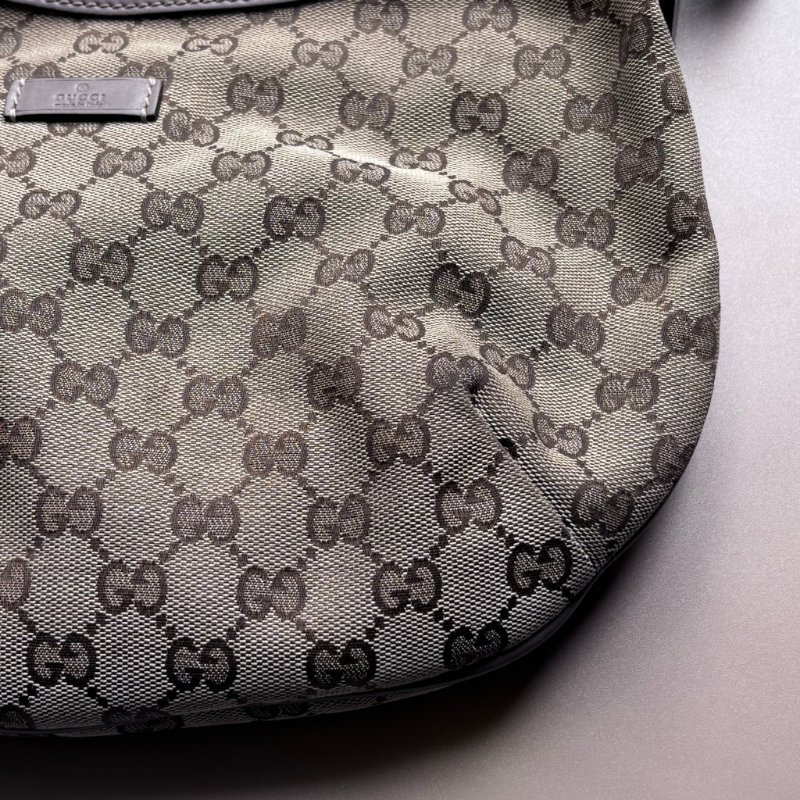 ::GUCCI:: 181092 米色烏木色GG帆布薰衣草紫色織帶半月包 斜背包-10