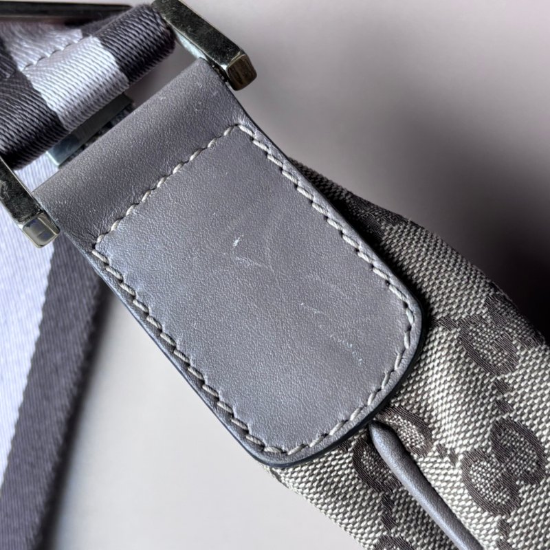 ::GUCCI:: 181092 米色烏木色GG帆布薰衣草紫色織帶半月包 斜背包-11