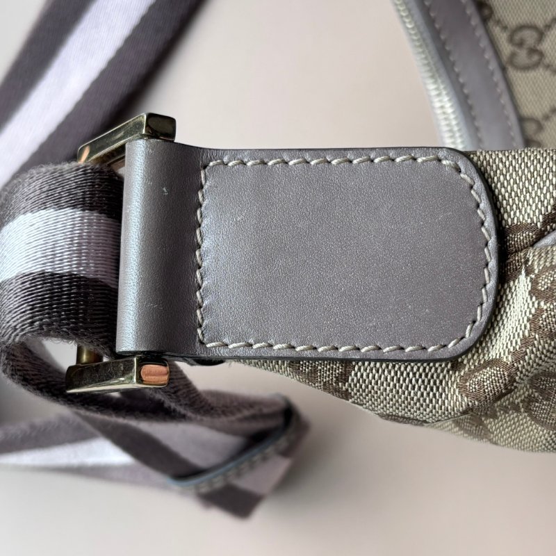 ::GUCCI:: 181092 米色烏木色GG帆布薰衣草紫色織帶半月包 斜背包-12