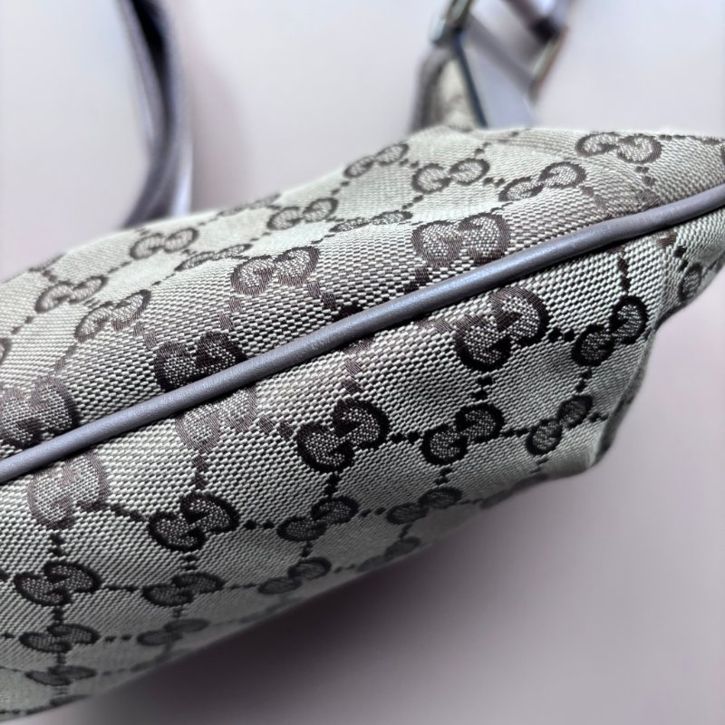 ::GUCCI:: 181092 米色烏木色GG帆布薰衣草紫色織帶半月包 斜背包-19