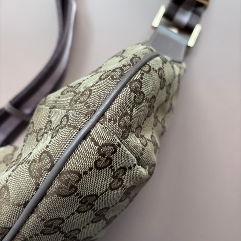 ::GUCCI:: 181092 米色烏木色GG帆布薰衣草紫色織帶半月包 斜背包-20