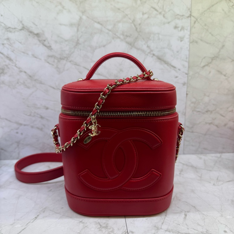 CHANEL紅金手提肩背包化妝箱/27-0