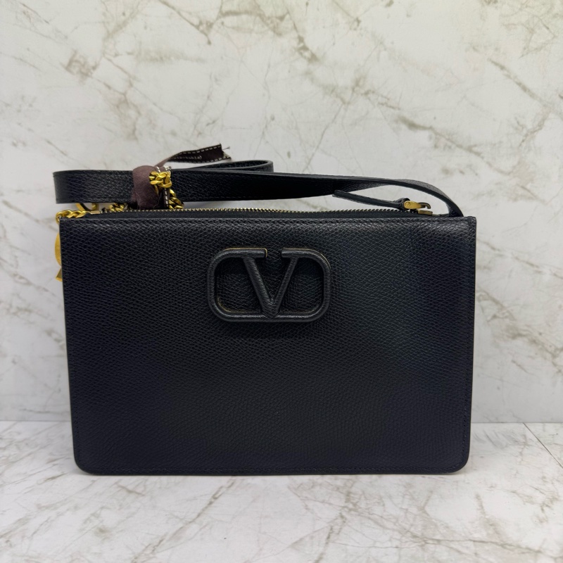 Valentino V LOGO 短背帶肩背包/黑-0