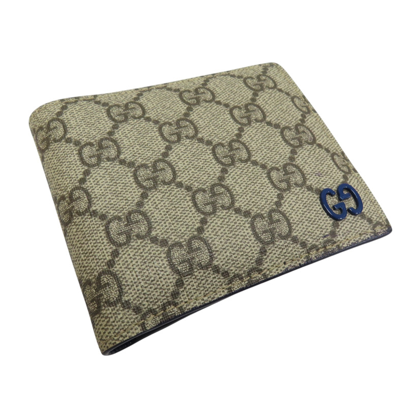 藍色 牛皮 烏木色 GG Supreme帆布 Interior 短夾【GUCCI 古馳】 768244-2
