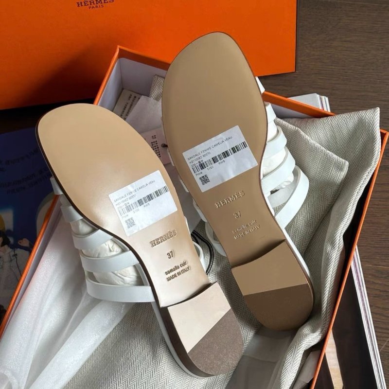hermes camelia豬鼻子白色涼鞋37號全新閒置配件塵袋盒子-1
