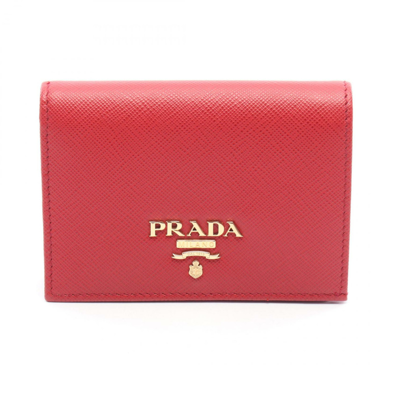 PRADA 雙折皮夾 1MV021 皮革 紅色 二手 女士-0
