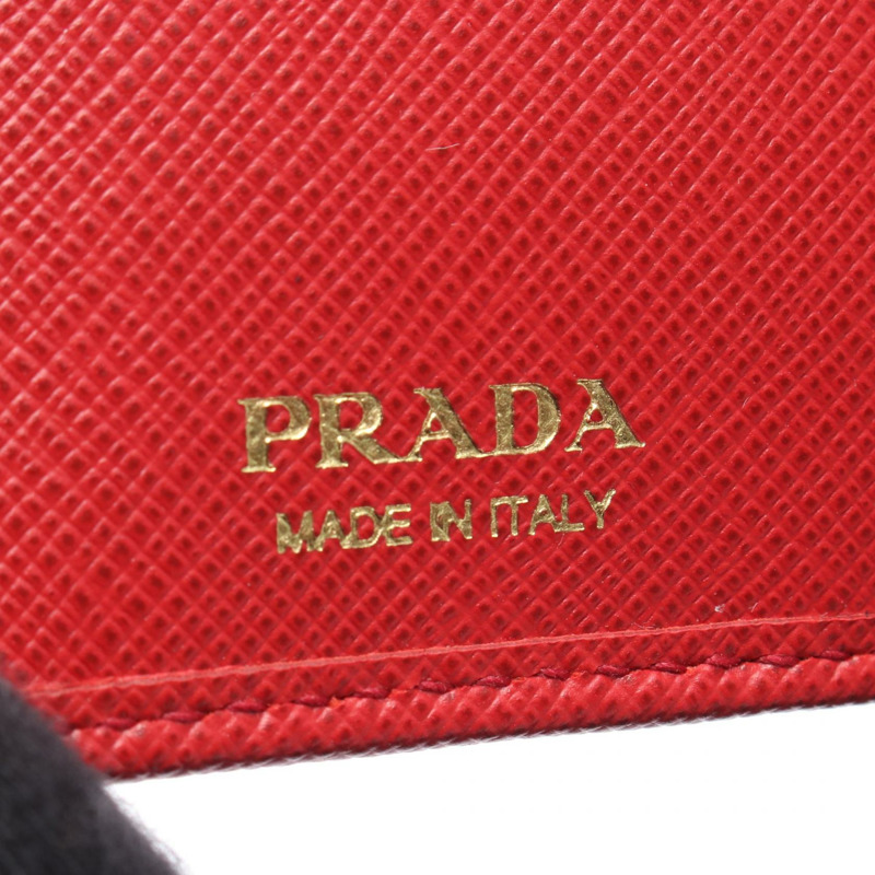 PRADA 雙折皮夾 1MV021 皮革 紅色 二手 女士-3