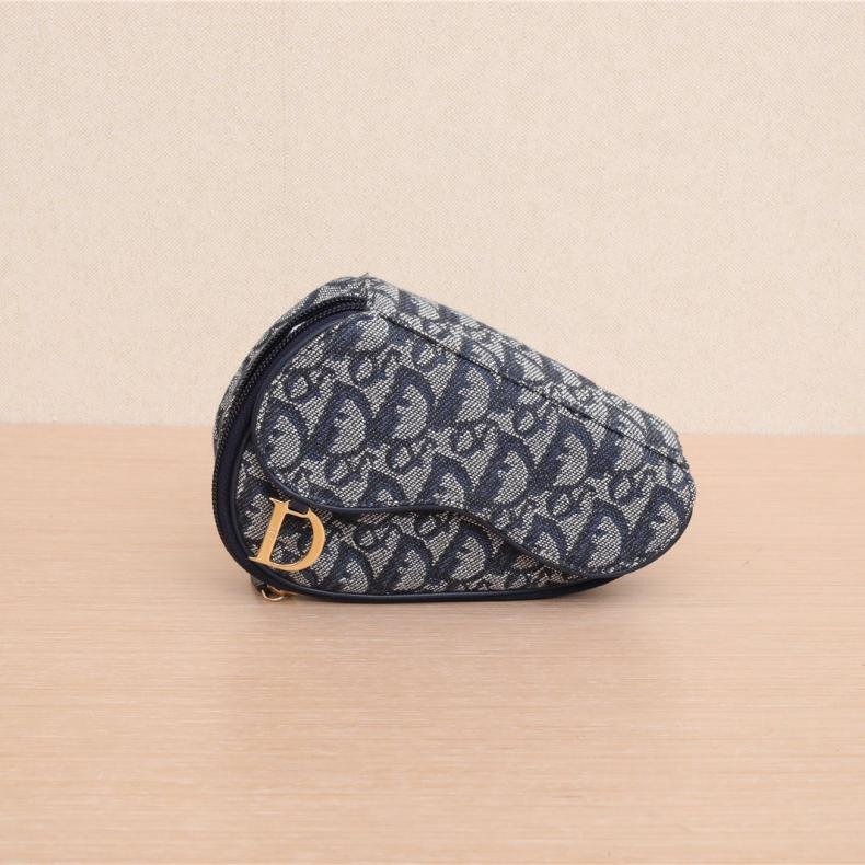 中古 蓝金mini马鞍零钱包 老花 帆布-0