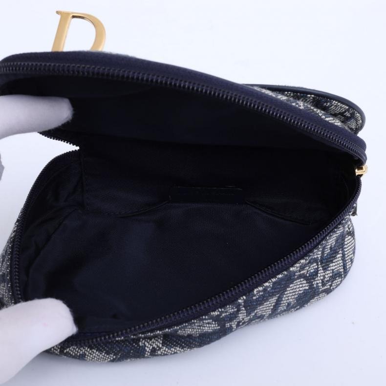 中古 蓝金mini马鞍零钱包 老花 帆布-4