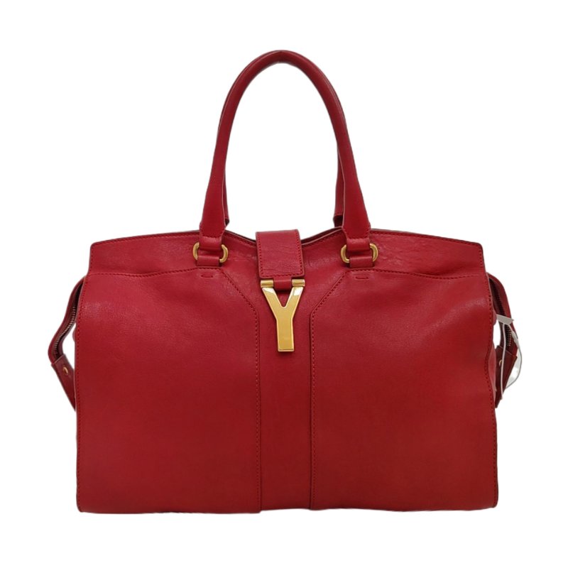 YSL CHYC Y LIGNE 中號 紅色牛皮手提包 金色五金-0