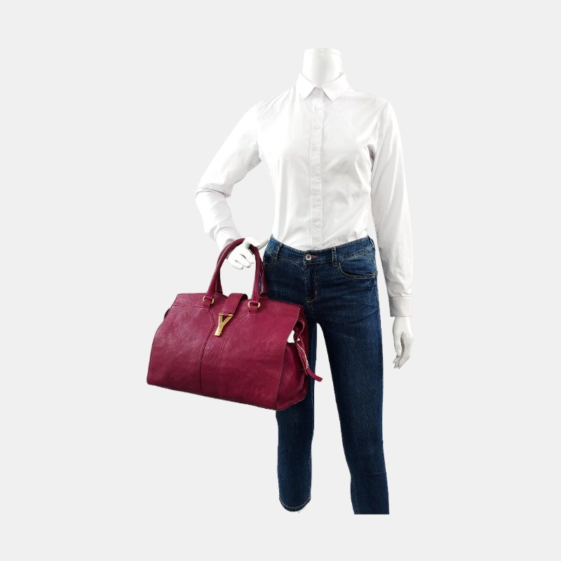 YSL CHYC Y LIGNE 中號 紫紅色牛皮手提包金色五金-1