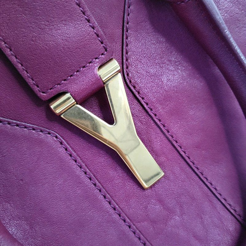 YSL CHYC Y LIGNE 中號 紫紅色牛皮手提包金色五金-7