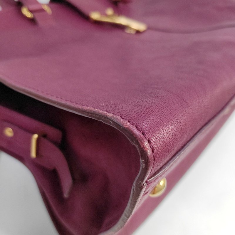 YSL CHYC Y LIGNE 中號 紫紅色牛皮手提包金色五金-12