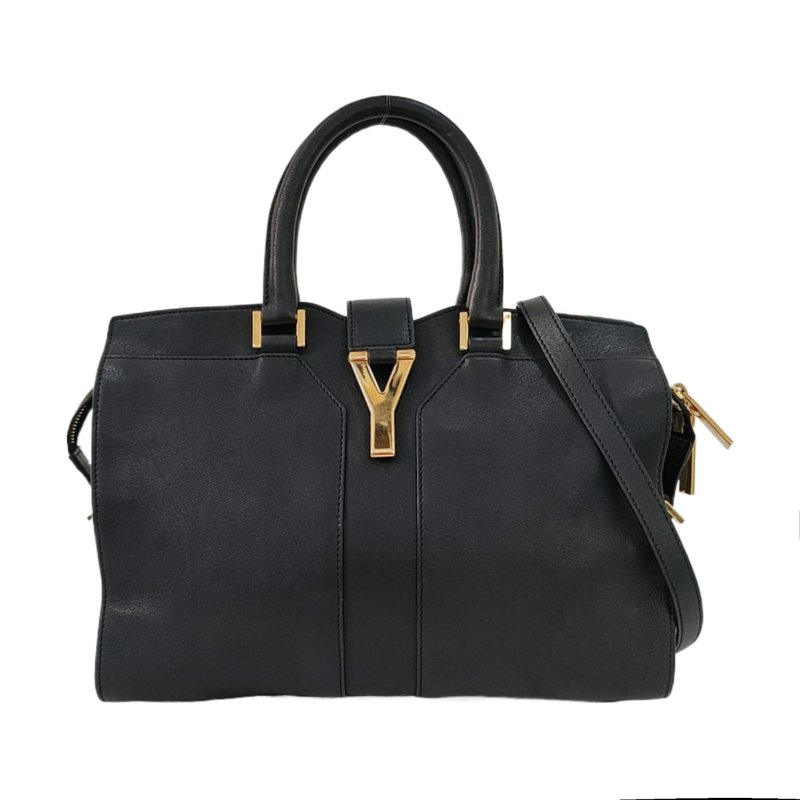 YSL CHYC Y LIGNE 小號 黑色牛皮肩背包 金色五金 可拆卸肩帶-0