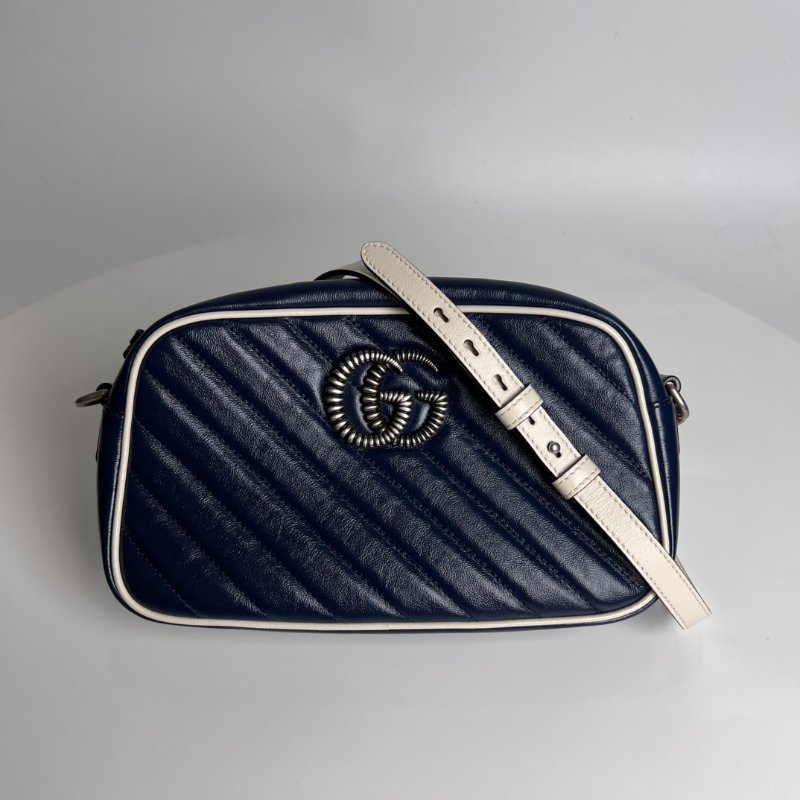 GUCCI 447632 藍螺旋白邊MARMONT相機包24CM-0