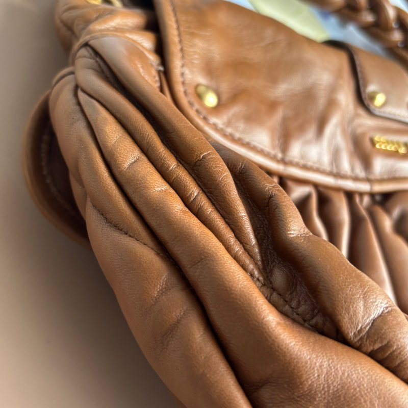 ::Miu Miu:: Coffer Hobo 棕色皮革可芙大肩背包 手提包 斜背包 Brown Matelassé Leather-33