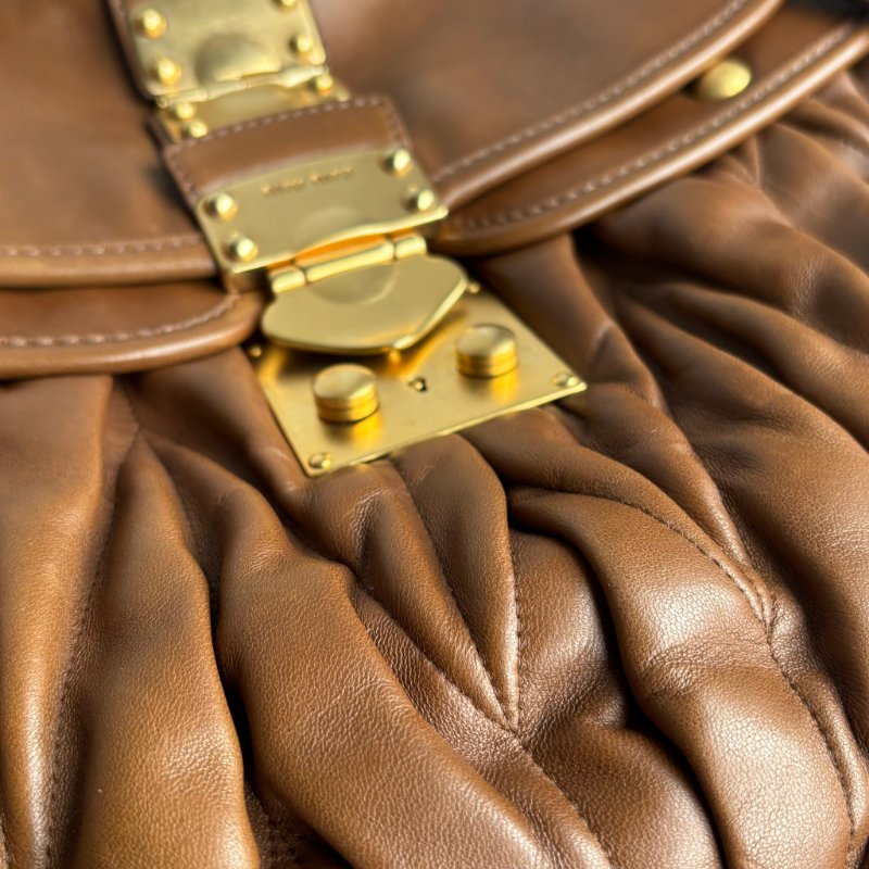 ::Miu Miu:: Coffer Hobo 棕色皮革可芙大肩背包 手提包 斜背包 Brown Matelassé Leather-41