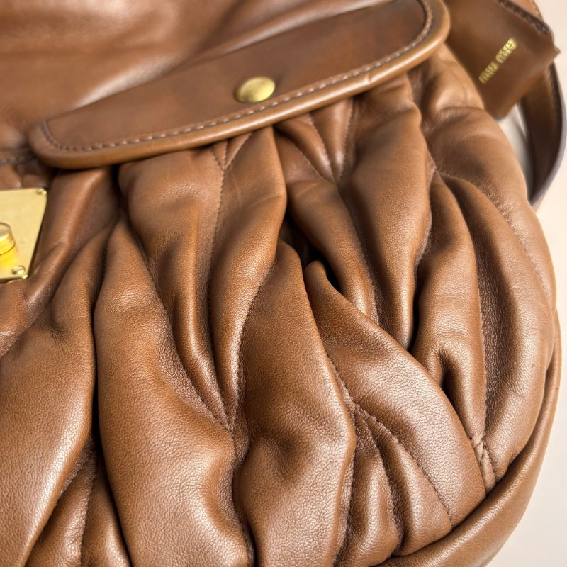 ::Miu Miu:: Coffer Hobo 棕色皮革可芙大肩背包 手提包 斜背包 Brown Matelassé Leather-48