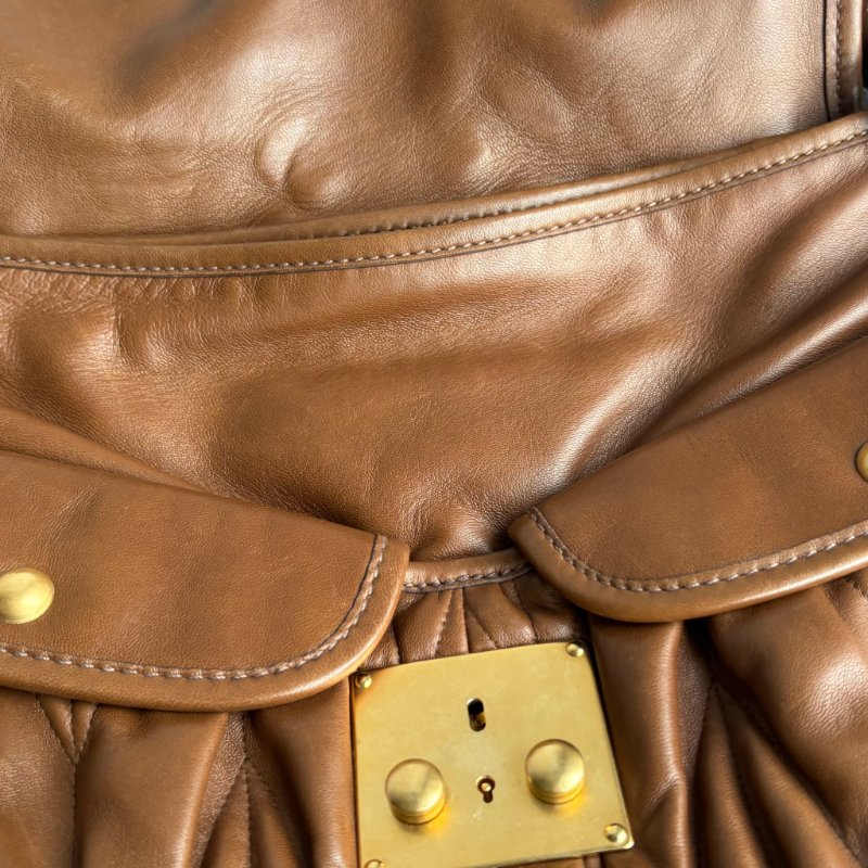 ::Miu Miu:: Coffer Hobo 棕色皮革可芙大肩背包 手提包 斜背包 Brown Matelassé Leather-50