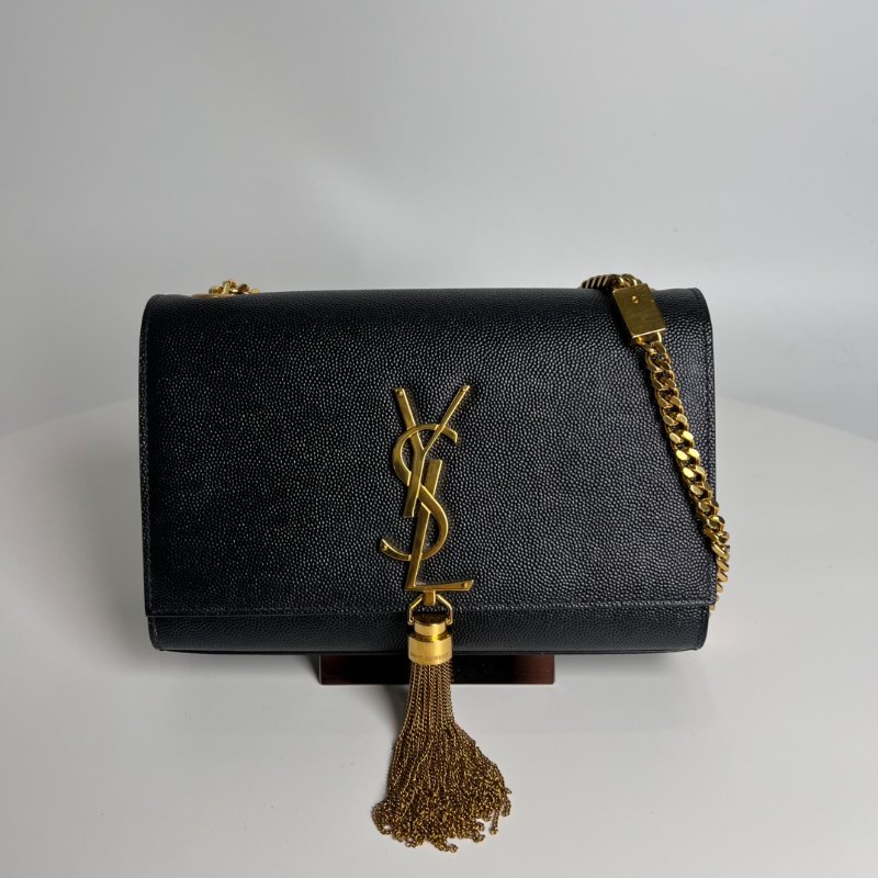YSL 474366 黑金魚子醬流蘇KATE包小號-0