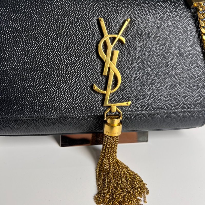 YSL 474366 黑金魚子醬流蘇KATE包小號-7