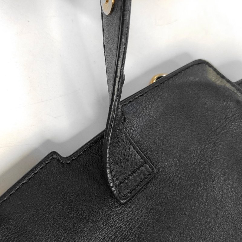 YSL 黑色牛皮斜背包肩背包 金色五金可拆卸肩帶-8