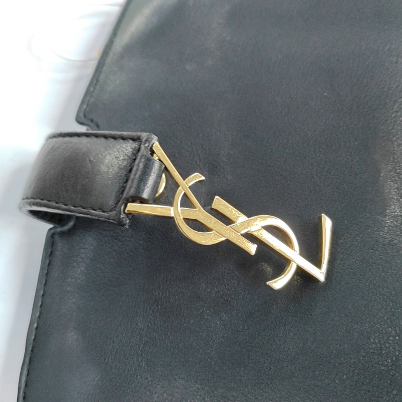 YSL 黑色牛皮斜背包肩背包 金色五金可拆卸肩帶-9