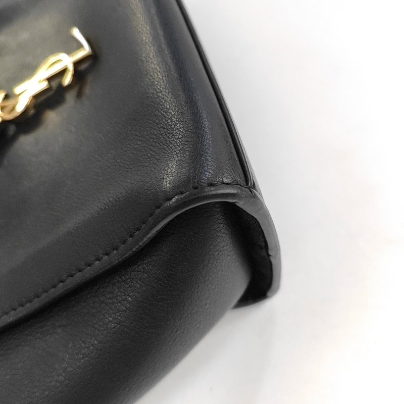 YSL 黑色牛皮斜背包肩背包 金色五金可拆卸肩帶-11